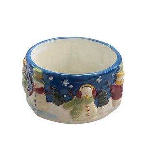 Holiday Ceramic Bowl With Snowman & Winter Scene By Sonoma